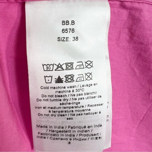 NWT GANNI COLOUR BLOCK Organic COTTON POPLIN SMOCKED MINI DRESS IN PHLOX PINK 38 - Picture 16 of 17